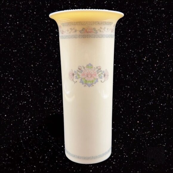 Vintage Lenox Vase Charleston Silver Edge Pink Blue Flowers USA Porcelain 6.5”T - Picture 11 of 13